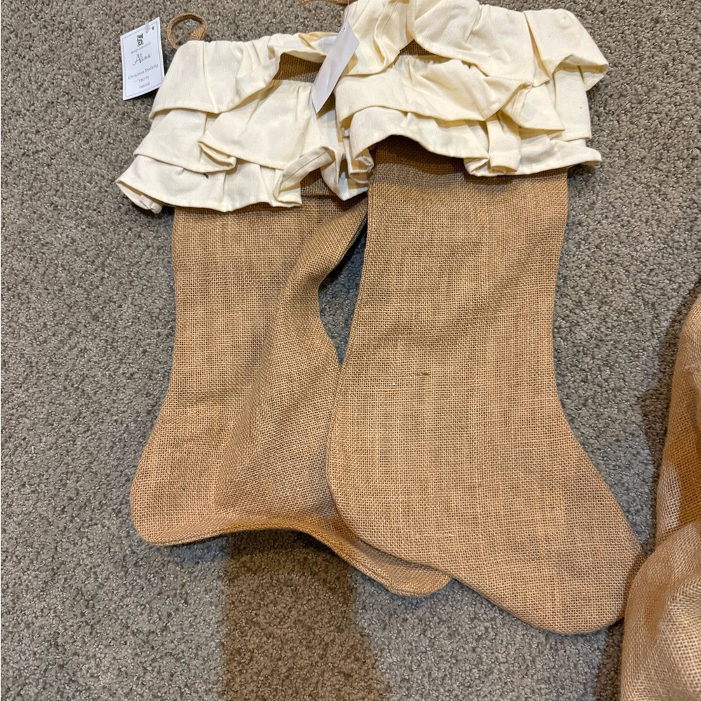 Elegant Cream and Tan Burlap Christmas Stockings